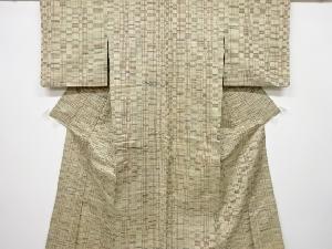 アンティーク　格子模様織り出し手織り紬単衣着物
